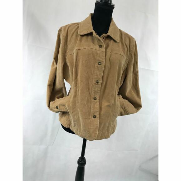 Corduroy Womens Tan Jacket AMI Snap Closer‎ Pockets Brown Size Large Goblincore - Picture 2 of 9